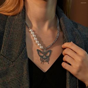 Colliers pendentifs Collier chaîne de perles néo-gothique avec breloque papillon découpé Argenté Femme Soirée Idées cadeaux