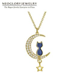 Hangende kettingen Neoglory Tsjechische Rhinestone Email Anamel Animal Design Cute Kate Fashion Moon Star Long Pendants for Women Charm Jewelry 2021