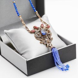 Collares colgantes Neovisson Collar de cuentas de piedra natural para mujeres Antiguo Color de oro Resina Boho Étnico Borlas de boda Regalo Colgante
