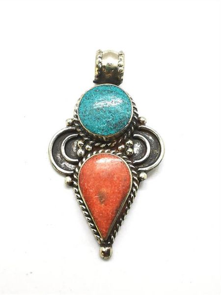 Pendentif Colliers Népal Main Vintage Lovely Charms Cuivre Incrusté Pierre Colorée RUYI Multi Designs TBP272