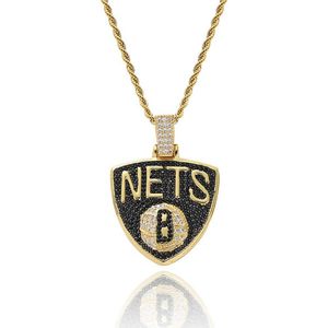 Pendentif Colliers Filets Équipe Badge Pendentifs Collier Homme Avec 4mm Zircon Tennis Chaîne Glacé Bling HipHop Bijoux