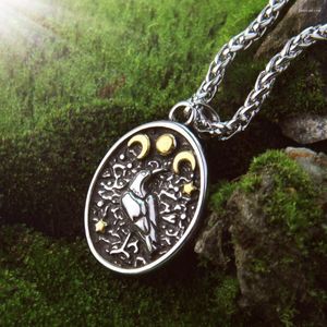 Pendentif Colliers Ne Fade Wicca Triple Lune Déesse Viking Bijoux Odin Corbeau Amulette Pentagramme Wiccan Pagan Collier Hommes Femmes