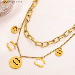 Hangerkettingen Nooit vervagen 18K vergulde luxe merkontwerper Hangers Kettingen 2-laags roestvrijstalen armband Letter Choker Hanger Ketting Ketting Jewe