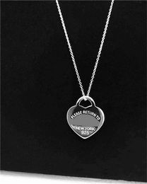 Colliers pendentifs Nouveau 100 925 collier en argent sterling double étiquette de coeur retour à Tiff chaîne de perles de coeur bleu or rose et luxueux pour les femmes bijoux de mode Origina