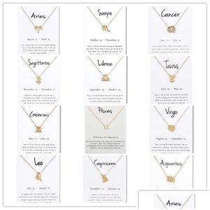 Colliers pendants Nouvelles 12 constellation avec carte-cadeau blanc Zodiac Sign Gold Chains For Men Women Jewelry Bijoux BK Drop Livrot Dha7q