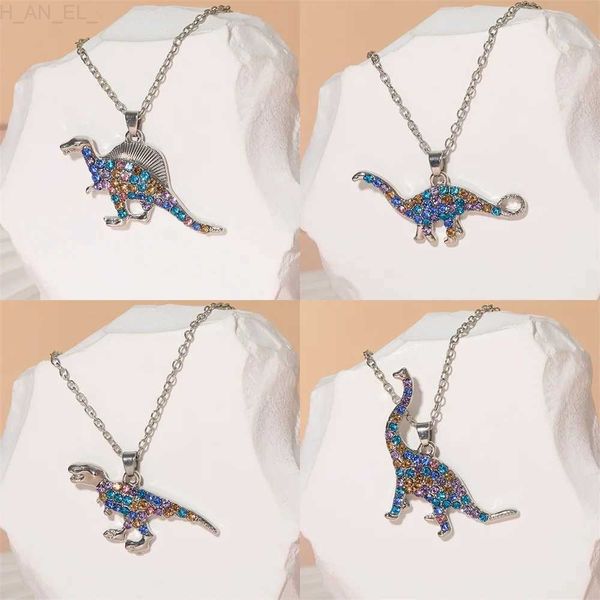 Collares colgantes Nuevo 8 estilos colorido cristal dinosaurio colgante collar pterosaurio tiranosaurio triceratops velocipes encanto gargantilla para mujeres L24313