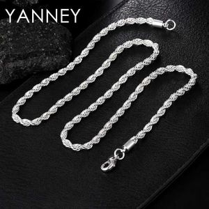 Pendentif Colliers Nouveau 925 argent Sterling 8/16/18/20/22/24 pouces 4MM corde chaîne homme collier pour femmes mode fête de mariage cadeau de noël YQ240124