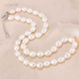 Collares pendientes ¡NUEVO! Collar de perlas naturales de agua dulce AAAA de 7-8mm, collar de joyería para mujer, plata 925, blanco, rosa, púrpura, joyería de perlas reales HKD230712