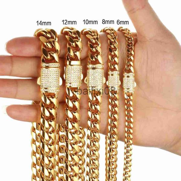 Pendentif Colliers Nouvelle Arrivée 6mm-18mm Toute Longueur En Acier Inoxydable 316L Miami Gourmette Chaîne Cubaine Collier pour Hommes Femmes Cadeau Cristal Serrure J230620