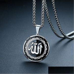 Pendentif Colliers Nouveauté or couleur argent acier inoxydable arabe islamique dieu pendentif collier femmes musulmanes charme bijoux 214K goutte Dhm4V