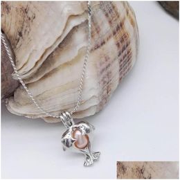 Pendentif Colliers Nouvelle Arrivée Amour Perle Cage Cuivre Ouverture Perles Cages Médaillon Dauphin Pendentifs Charme Collier Pour Femmes Mode Dro Dhezi