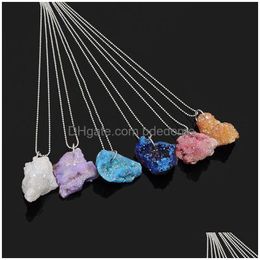 Pendentif Colliers Nouvelle Arrivée Cristal Naturel Quartz Pierre Géométrique Druzy Guérison Pierre Précieuse Perle Chaîne Collier Pour Femmes Mode Drop D Dhxws