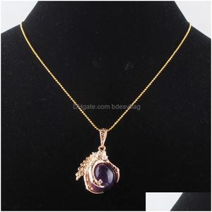 Pendentif Colliers Nouvelle Arrivée Pierre Naturelle Pendentifs Gemme Charme Amet Boule Ronde Dragon Griffe Cristal Reiki Chakra Perle Bijoux Chaîne N Dhcum