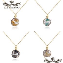 Pendentif Colliers Nouveauté ronde Druzy résine pierre pendentif collier ras du cou pour les femmes mode or réglable chaîne bijoux Dhgarden Dhete