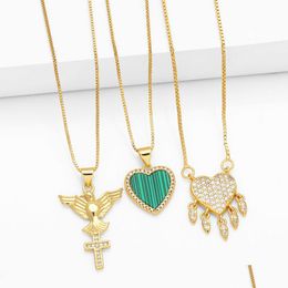 Pendentif Colliers Nouveauté Zircon coeur colliers pour femmes cuivre plaqué or caducée collier Simple mode bijoux goutte Delive Dhuel