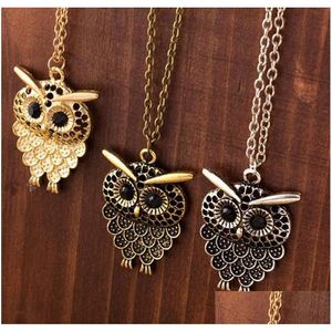 Pendentif Colliers Nouveautés 3 Couleur Vintage Belle Hibou Collier Longue Chaîne De Chandail Doré Antique Sier Bronze Pour Femme D Dhgarden Dhyux