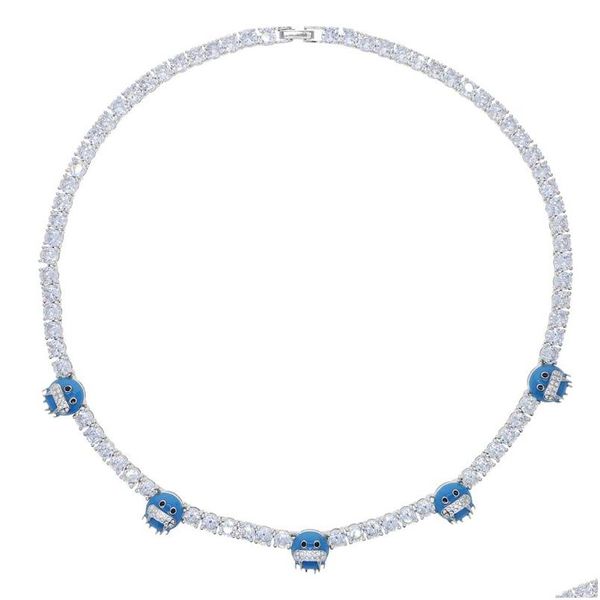 Pendentif Colliers Nouveau arrivé Hip Hop 5Mm Cz Tennis chaîne collier avec émail bleu visage pendentif colliers bijoux pour hommes garçon Drop Sh Dht4G