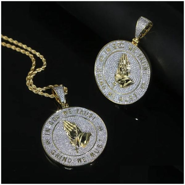 Colliers pendants Nouveaux Hip Hop avec FL CZ PAVED GOLD PLATED PUNK Styles Lettre en Dieu Nous faisons confiance