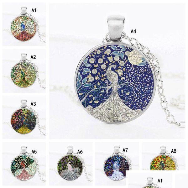 Colliers de pendentif Nouveau collier de plumes de paon magnifique pour femmes Cabochons en verre Animaux Bijoux de bijoux Gift Drop Livraison Pend DH3OX