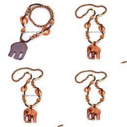 Colliers de pendentif Nouveaux bijoux ethniques boho longs à main ledage en bois d'éléphant maxi