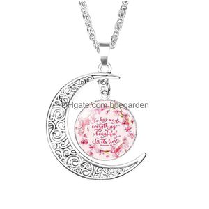 Pendentif Colliers Nouveau Christian Bible Verse Lune pour les femmes Chrétiens Écriture Verre Cabochon Charme Bijoux De Mode Cadeau Drop Livrer Dh9Ei