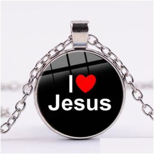 Pendentif Colliers Nouveau Poisson Chrétien Ichthus Jésus Collier J'aime Verre Gem Lettre Imprimer Charme Religion Cture Cadeau Bijoux Drop Deliv Dhoqh