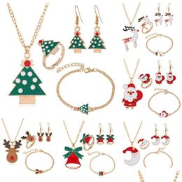 Hanger kettingen Nieuwe kerst kettingreeks Snowman Bell Elk Snowflake Tree Santa Stud Earrings Bracelet Fashion Festiva Dhgarden Dh4fa