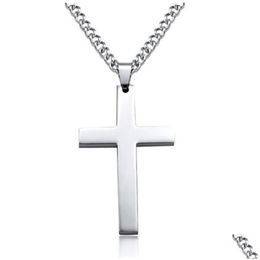 Pendant Necklaces Nouveau collier croix pendentifs pour hommes en acier inoxydable couleur or mâle pendentif colliers bijoux de prière Frie Dhgarden Otwad