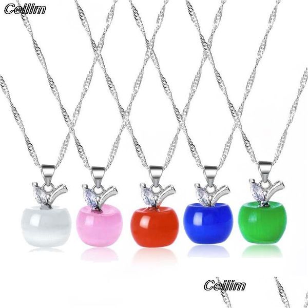 Pendentif Colliers Nouveau Mignon Blanc Rouge Pomme Pendentifs Pour Femmes Filles Cristal Et Opale Collier De Mode Belle Clavicar Chaîne Dhgarden Dhqjv