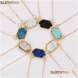 Collares pendientes Nuevo Diseño Geométrico Druzy 14 Colores Oro Sier Plateado Geometría Collar de Piedra Para Mujeres Elegantes Niñas Moda Gota Dhfxc