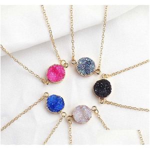 Pendentif Colliers Nouveau Design Résine Pierre Druzy 5 Couleurs Plaqué Or Géométrie Collier Pour Femmes Élégantes Filles Mode Bijoux Drop Del Dhj0T