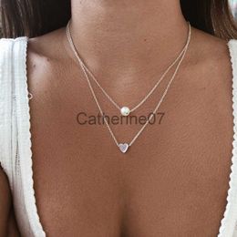 Hanger Kettingen Nieuwe Dubbele Laag Ketting Voor Vrouwen Imitatie Parel Kristal Hart Hanger Chokers Kettingen Meisjes Gift Bohemen Goedkope Sieraden J230809