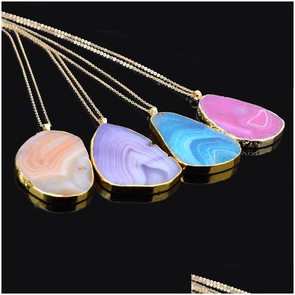 Pendentif Colliers Nouveau Druzy Guérison Lignes De Coupe Géométriques Cristal Naturel Pierres De Quartz Chaînes En Or Pour Femmes Bijoux De Mode Cadeau D Dhle7