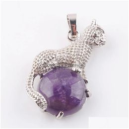 Pendentif Colliers Nouvelle Mode Animal Léopard Amet Pendentifs Pour Collier Femmes Bijoux Cadeau De Fête Pierre Naturelle Perle Ronde Lapis Opale Dhbjg