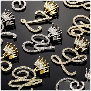 Colliers pendentifs Nouvelle mode en laiton jaune blanc plaqué or Bling Cz A-Z couronne Cursive lettre pendentif collier avec chaîne de corde de 24 pouces Dhxuq