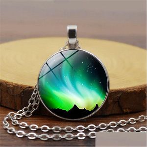 Hanger kettingen nieuwe mode groene aurora borealis ketting glazen cabochon hanger voor vrouwen cadeau meisjes beste festival sieraden drop dhc2k