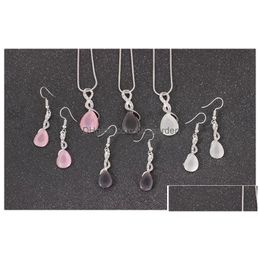 Pendentif Colliers Nouvelle Mode Rose Opale Collier En Forme De Larme Charme Déclaration Ensemble De Bijoux Pour Femmes Strass Infini Goutte Delive DH8Tn