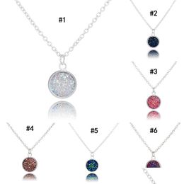 Colliers pendants New Fashion Round Druzy 6 Colours Bling Natural Stone Drusy Charm Link Chain Collier Fomen Women Luxury Jewelry Gift D 8MJ