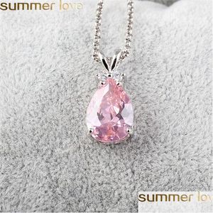 Pendentif Colliers Nouveau Style De Mode Synthétique Zircon Larme Collier Sier Couleur Bijoux Violet Rose Vert Cristal Autrichien Femmes D Dh0Da