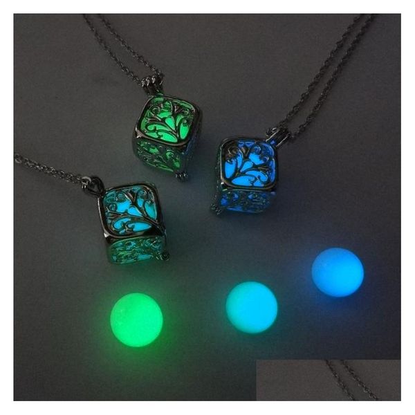 Collares pendientes Nueva Moda Mujer Luminoso Hollow Out Locket Glow In The Dark Collar Caja Cuadrada Regalos de Compromiso Gota de Calidad Superior Dhqe1