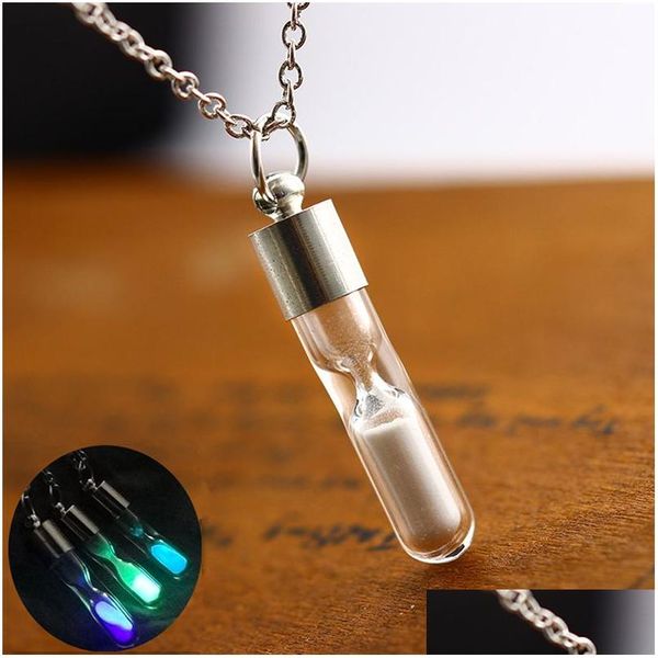 Collares pendientes New Glow In The Dark Time Reloj de arena Pendnat Luminous Glass Phosphor Bottle Charm para mujer Joyería de moda Regalo Dr Dhlfw