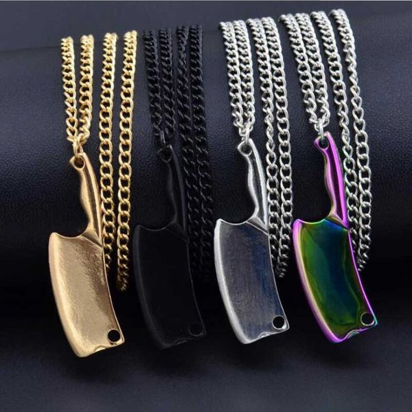 Collares pendientes Nuevo Alto Pulido 4 Colores Mini Blade Chef Cuchillo de Cocina Collar Colgante para Hombres Mujeres Hip Hop Joyería 60 cm T230413