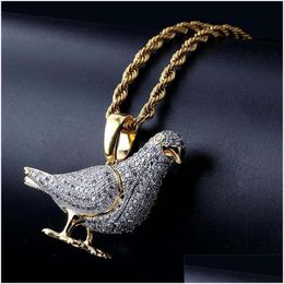 Collares colgantes Nueva joyería de Hip Hop Iced Out Pigeon Diamond Collar con cadena de oro para hombres Micro Pave Zircon Animal Shap Dhgarden Dhbkg