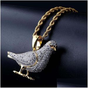 Collares colgantes Nueva joyería de Hip Hop Iced Out Pigeon Diamond Collar con cadena de oro para hombres Micro Pave Zircon Animal Shap Dhgarden Dhbkg