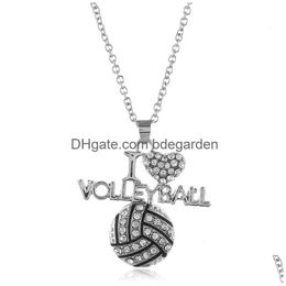 Hanger Kettingen Nieuwe I Love Volleybal Kristal Letter Hart Basketbal Voetbal Sier Kettingen Voor Vrouwen Mode Sport Sieraden Gift Dro Dhptz