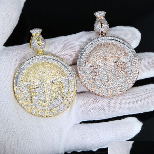 Collares colgantes Nuevo helado hacia fuera dinero dólar paraguas rico carta collar dos tonos color bling 5a cúbico circón cz colgante hiphop joya dhfdl