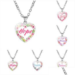 Pendentif Colliers Nouvelle Forme De Coeur Inspirée Pour Les Femmes Amour Espoir Rêve Croire Foi Lettre Chaînes De Verre Bijoux De Mode Drop Deliv Dhixu