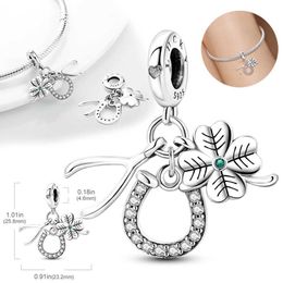 Hanger kettingen Nieuwe Lucky Four Leaf Clover Horseshoe 925 Silver Dange Charm Fit originele armband ketting hanger kralen 240410