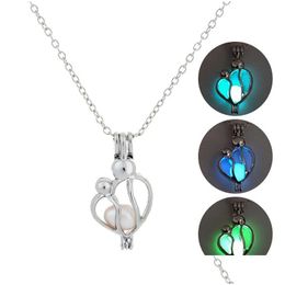 Hanger Kettingen Nieuwe Lichtgevende Moeder En Kind Ketting Glow In The Dark Open Kooi Medaillon Charme Kettingen Voor Vrouwen Mode Moederdag Dhsqs