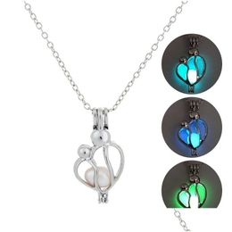 Hanger Kettingen Nieuwe Lichtgevende Moeder En Kind Ketting Glow In The Dark Open Kooi Medaillon Charme Kettingen Voor Vrouwen Mode moeders Da Dhxdb